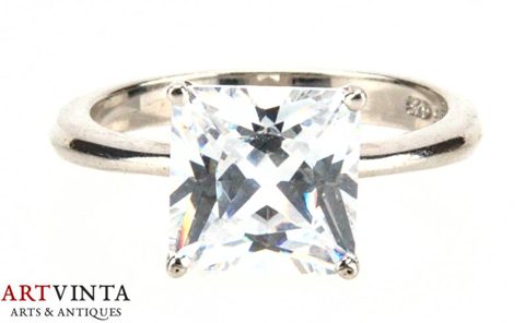 Ring, silver 925, classic with colourless stone, size 53 / 6