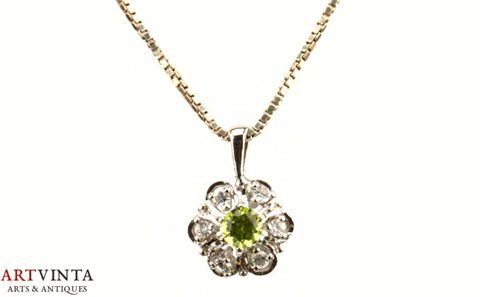 Damenanhänger mit Kette Silber 925 Peridot Farblose Steine