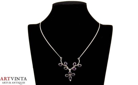 Collier Silber 925 Lilafarbene Schmucksteine Cabochon