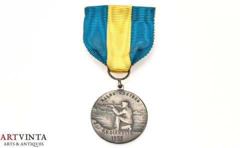 Swedish shooting medal with ribbon, silver 830, 1955