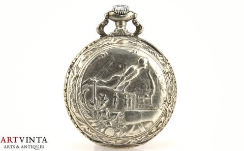 Antik Taschenuhr Repoussé Turner Sport Versilbert