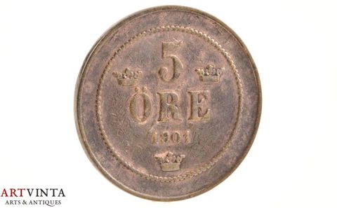Münze 5 Öre, Oskar II. 1901 Schweden