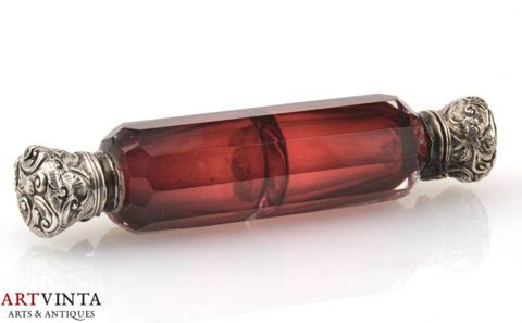Antiker Parfüm Flakon Silber Rubinglas 19. Jhr. Perfume