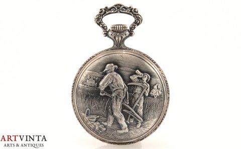 Elkora Taschenuhr Repoussé Savonette Versilbert