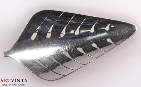 Viggo Wollny Brosche Blatt Silber 925 Dänemark