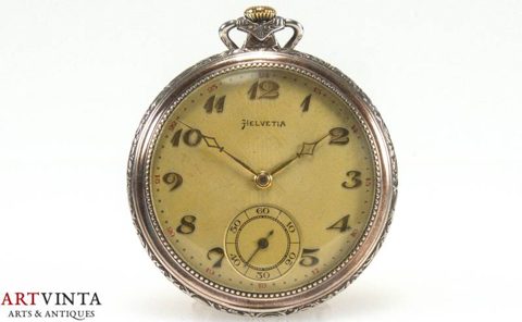 Helvetia Tachenuhr Silber 800 um 1920-30 Schweiz Pocketwacht