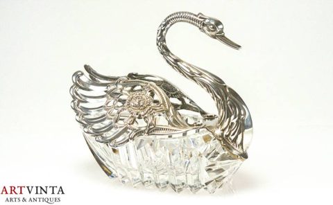 Albert Bodemer Großer Schwan Silber 835 Kristallglas Swan