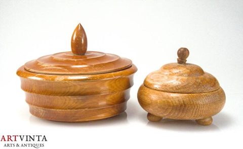2 Deckeldosen Holz Art déco Dose Schatulle 2 Lidded Boxes