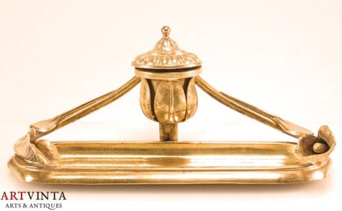 Stiftablage Tintenfass Jugendstil Messing um 1900/10 Pen