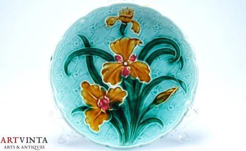 Majolika Keramik Wandteller Jugendstil Blume